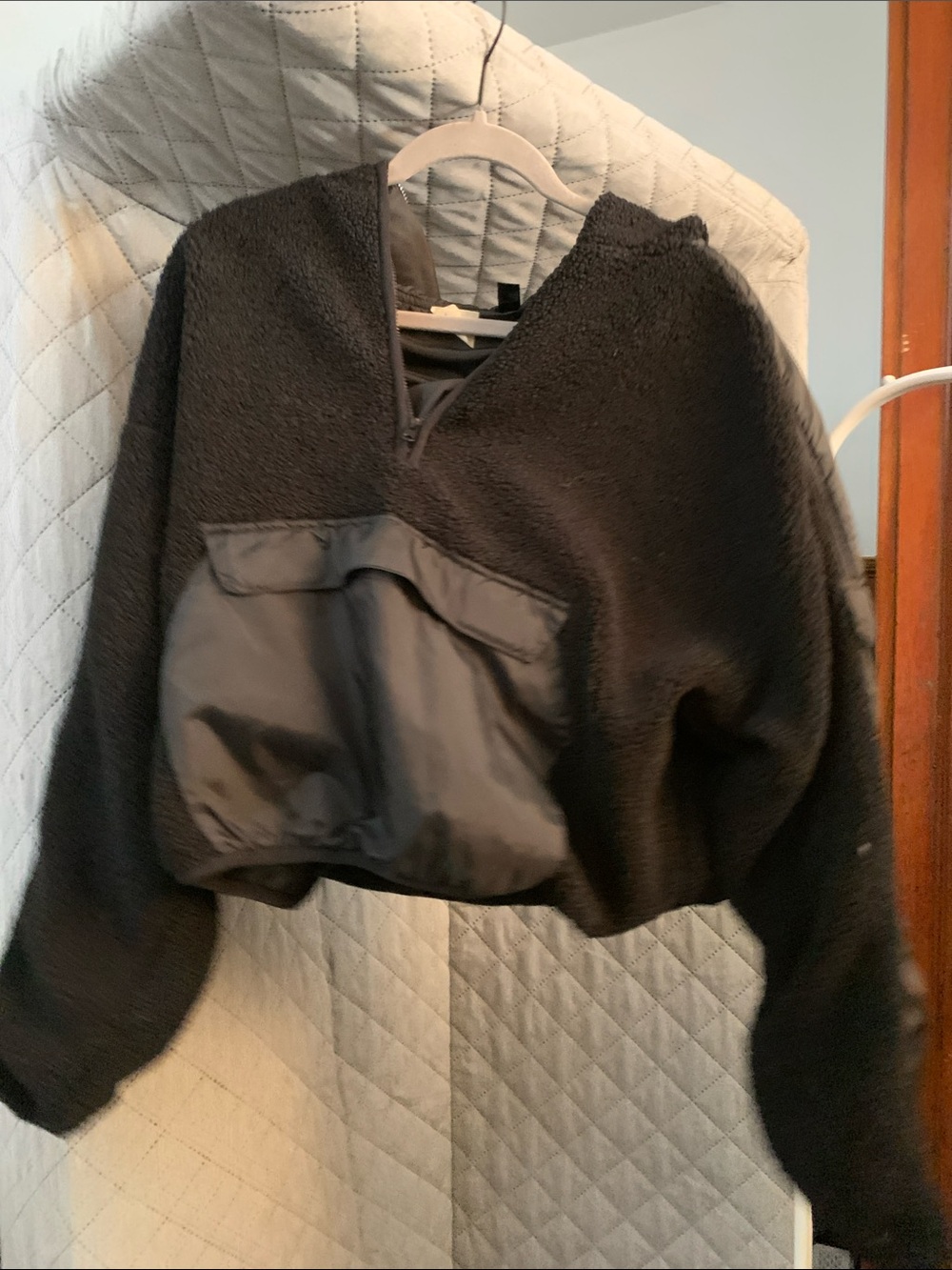 Ardene Black Teddy Sherpa Pullover with Front Pocket
